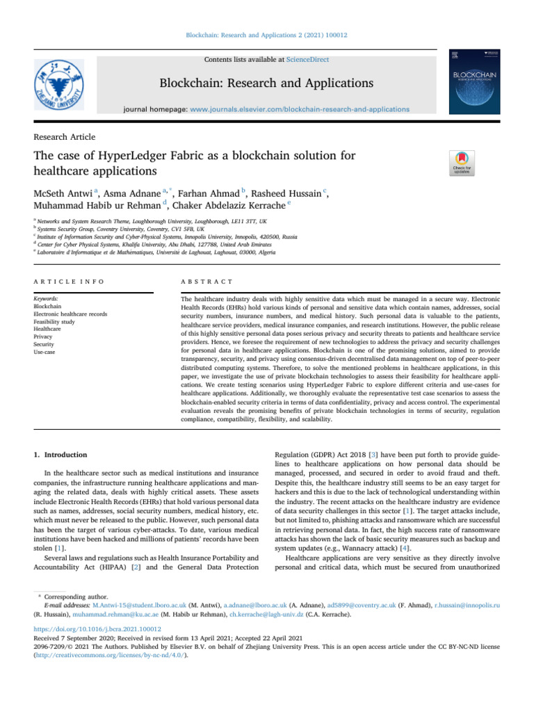 The Case of Hyperledger Fabric As A Blockchain Solution For Healthcare ...