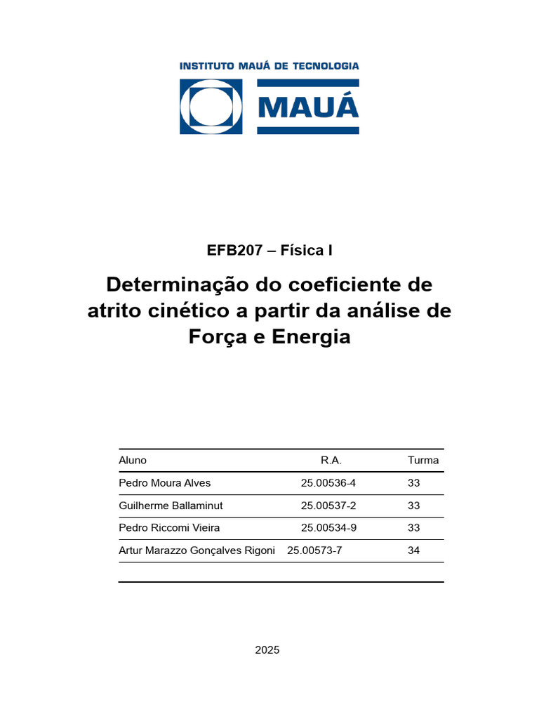 Determinação Do Coeficiente de Atrito Cinético | PDF | Massa | Energia ...