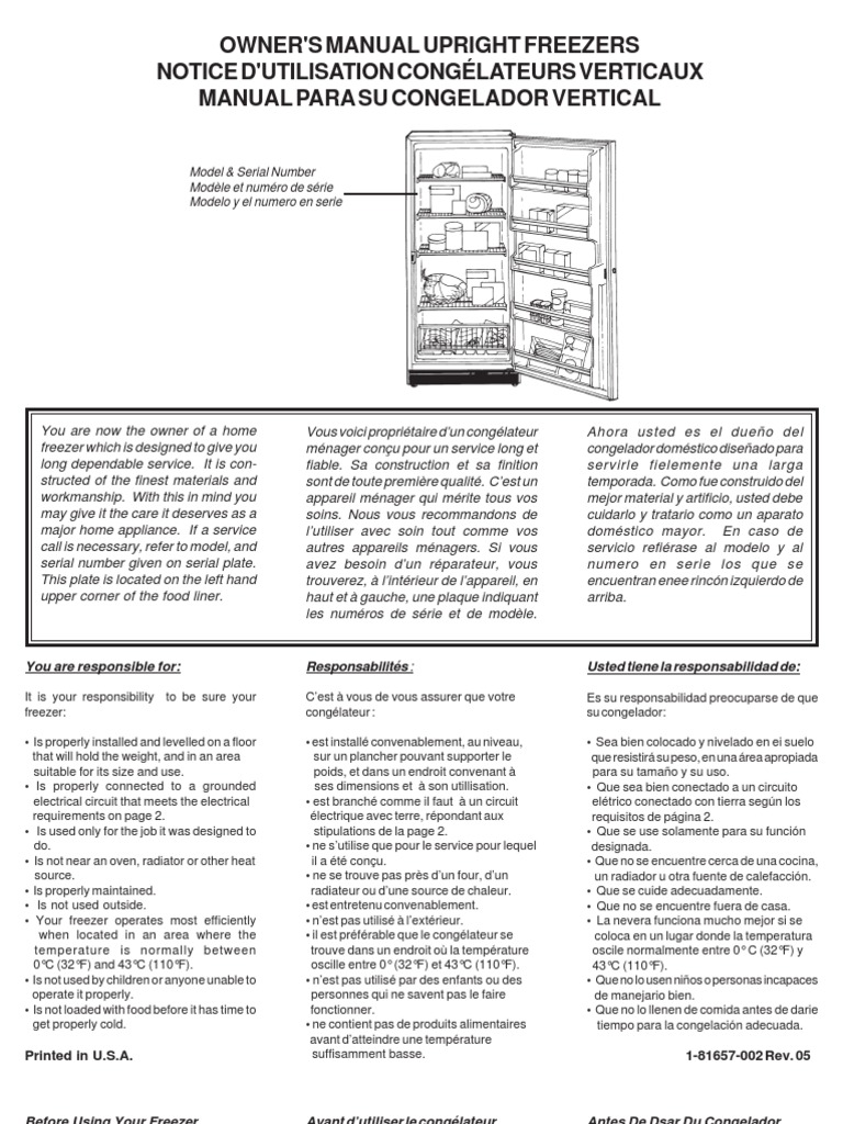 Woods Freezer Vertical v1813rw3 Manual_Defrost_Upright_81657002
