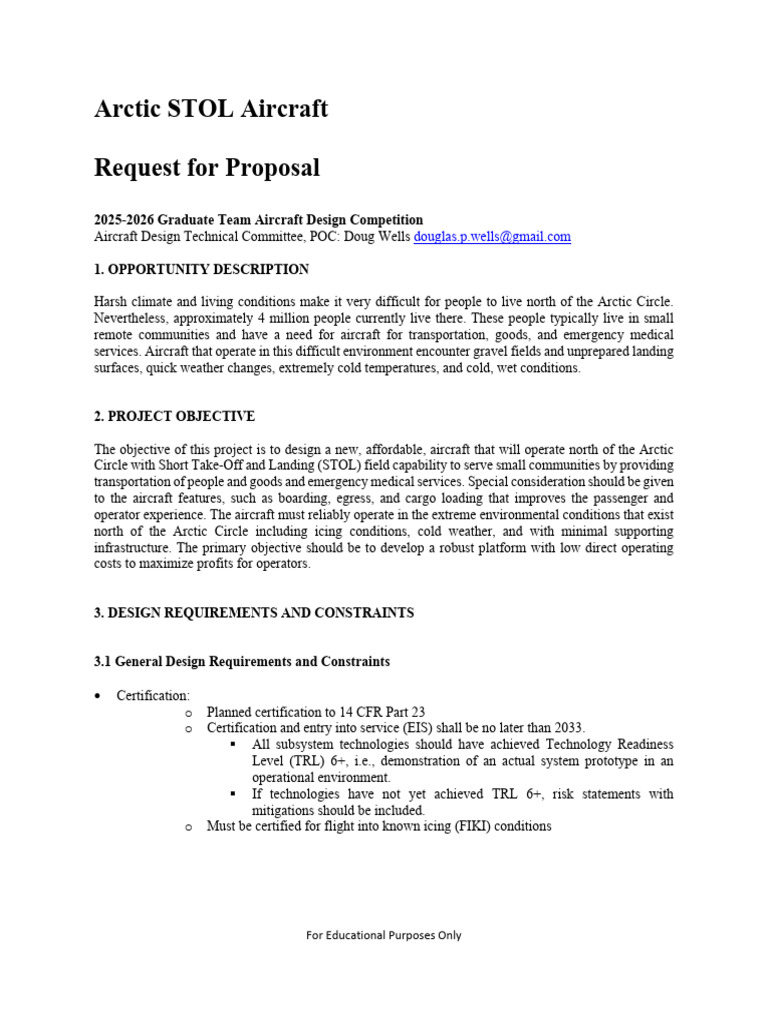 Arctic STOL Aircraft Design RFP 2025-2026 | PDF | Aircraft | Payload