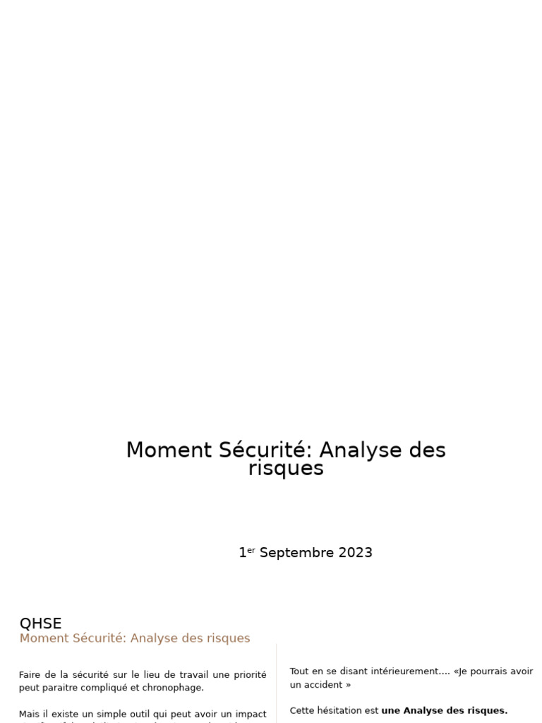 Analyse des risques pour la sécurité au travail | PDF | Gestion des ...
