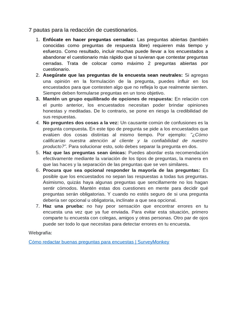 7 Pautas para Cuestionarios Efectivos | PDF