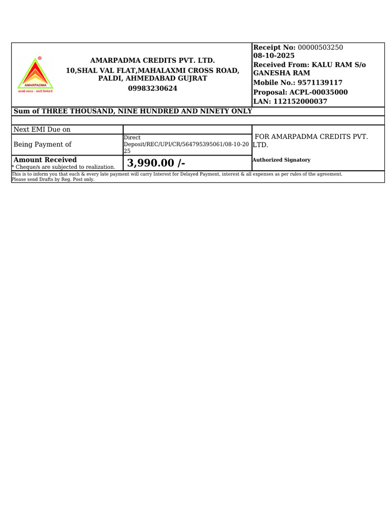 Collection Receipt ACPL 00035000 2 | PDF