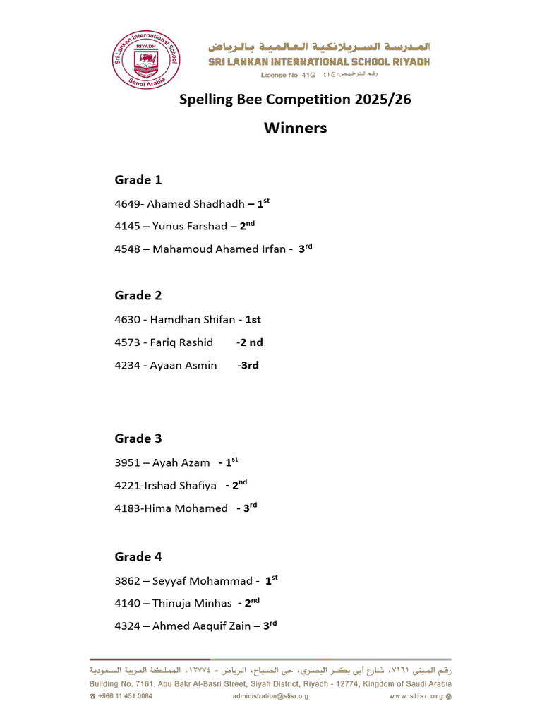 Spelling Bee Competition 2025 Winners_251113_151715 | PDF