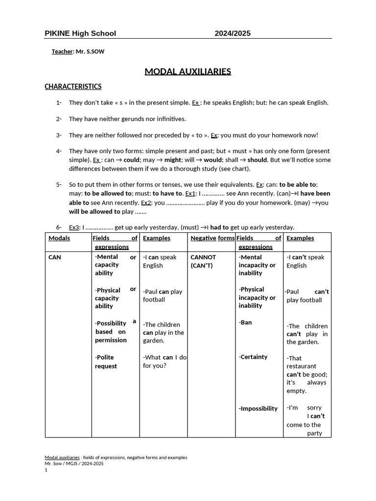 Modals Chart Pdf Syntax Linguistics