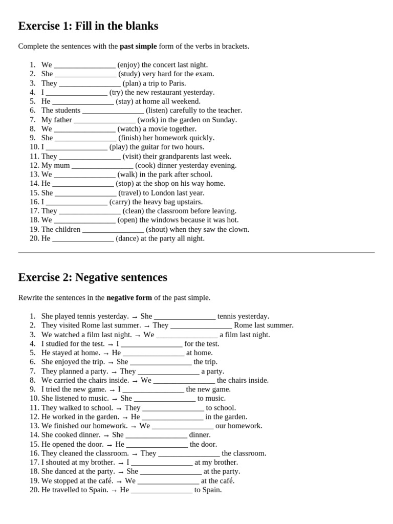 Past Simple Verb Exercises | PDF | Chess | Chess Theory