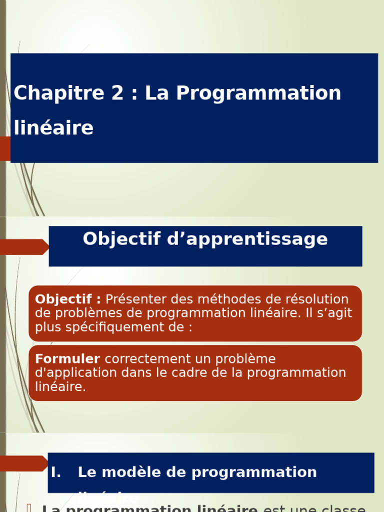 Introduction à la Programmation Linéaire | PDF | Optimisation linéaire ...