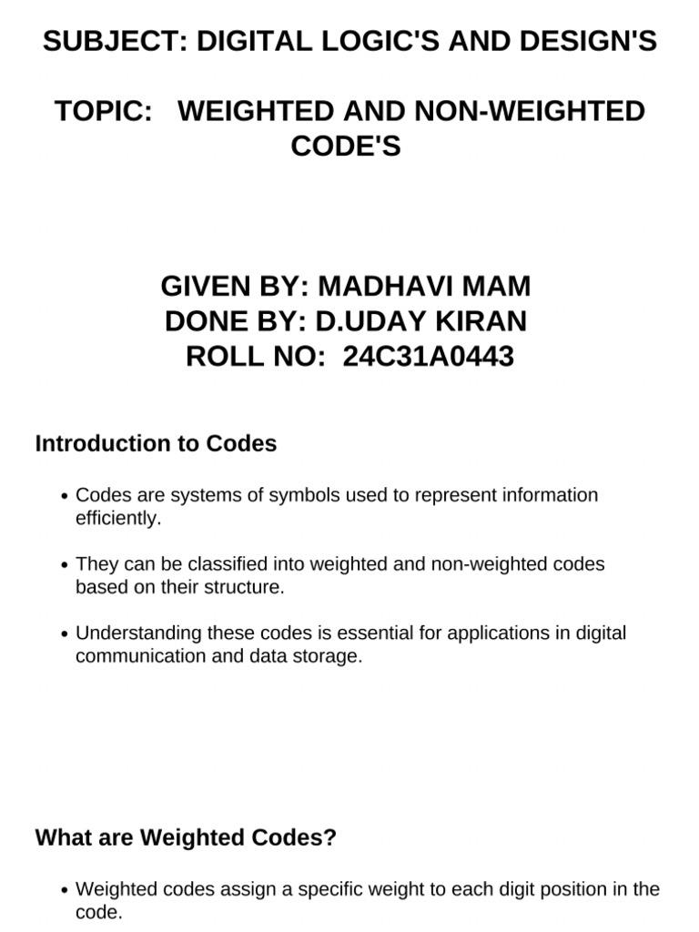 Weighted and Non Weighted Codes (1) .PPTX - 20251121 - 224204 - 0000 | PDF