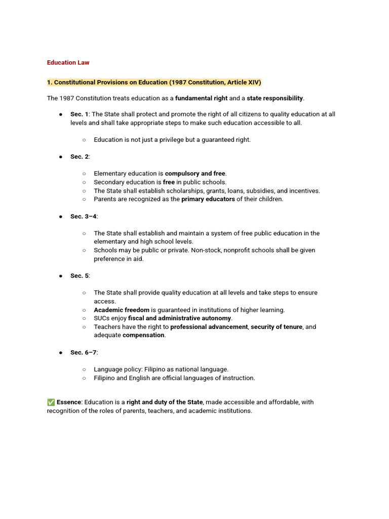 Educ Law Midterm Reviewer | PDF | Teachers | Academic Freedom