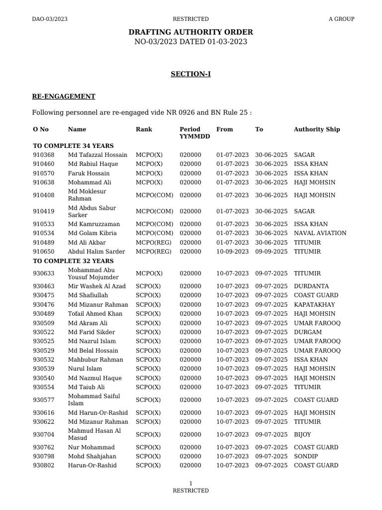 Personnel Re-engagement Order DAO-03/2023 | PDF | Bangladesh