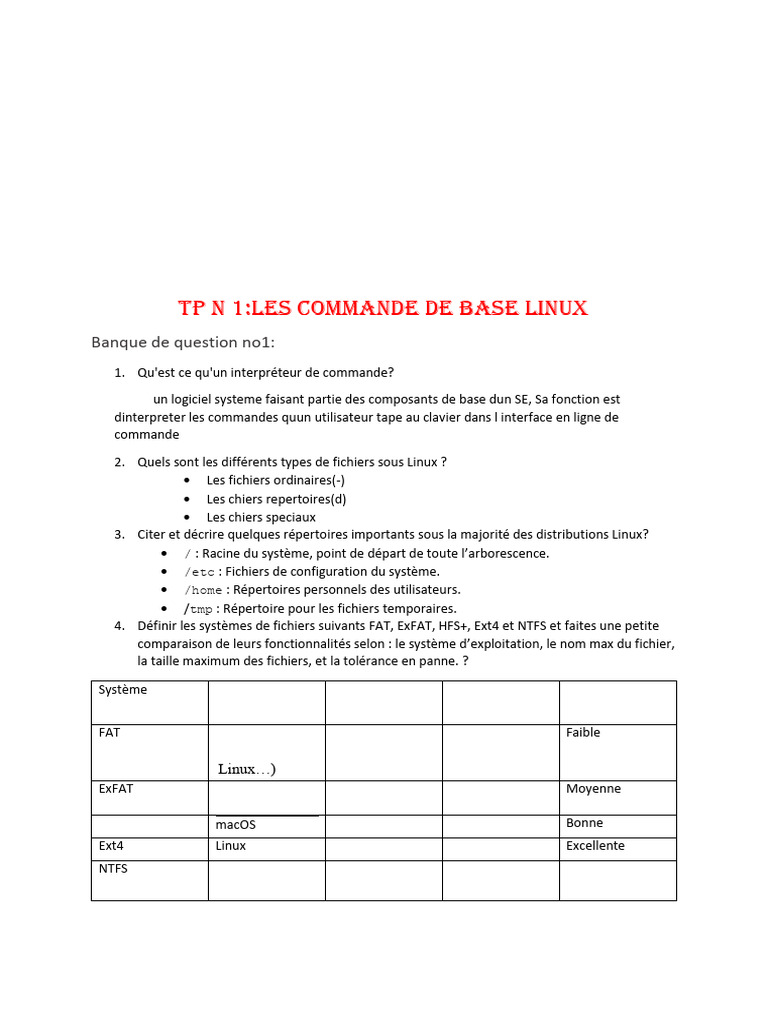 Commandes de base Linux et systèmes de fichiers | PDF | Linux | Fichier ...