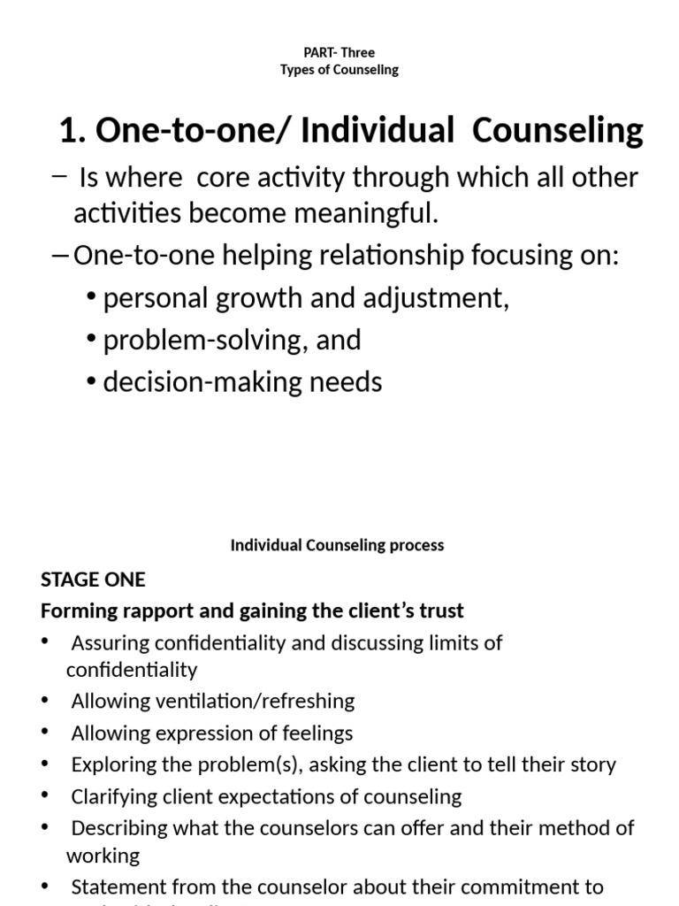 Types and Stages of Counseling | PDF | Psychotherapy | Leadership