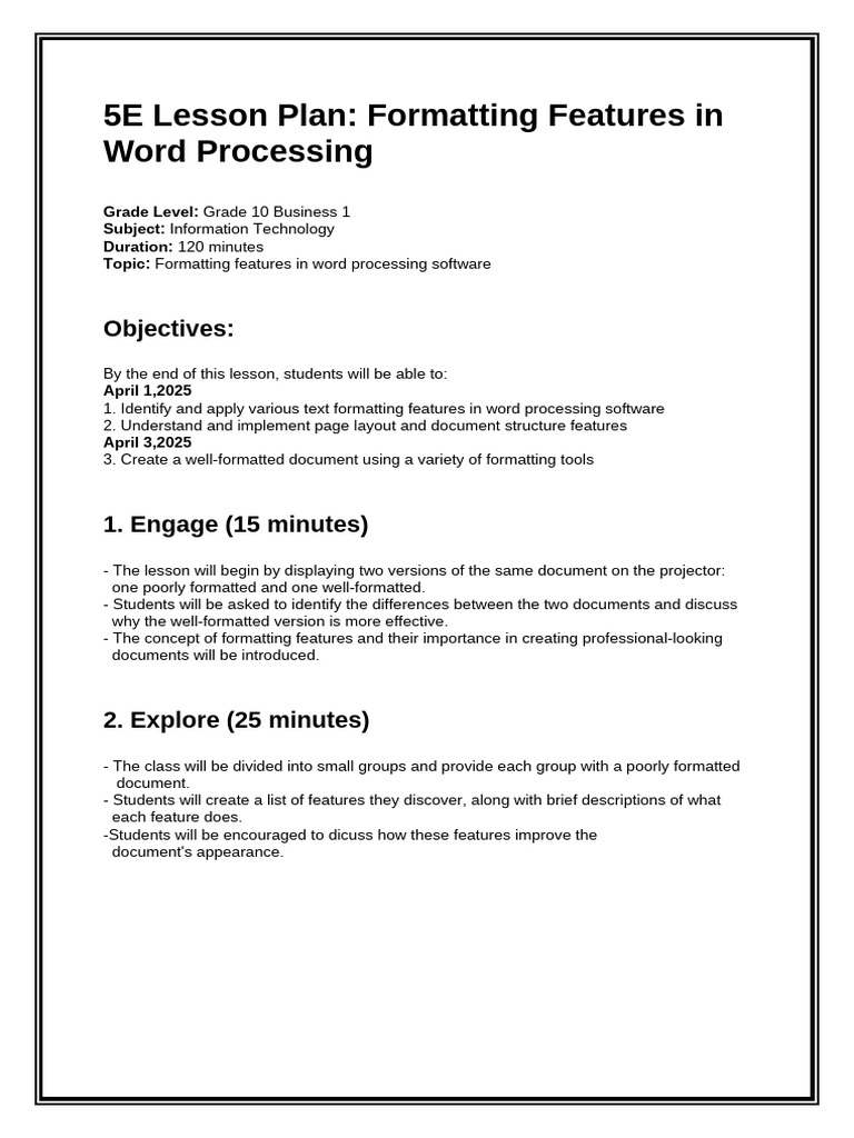 Word Processing Formatting Lesson Plan | PDF | Letter Case | Publishing