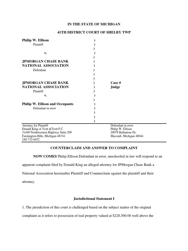 Michigan Court Case: Ellison v. JPMorgan Chase | PDF | Virginia Circuit ...