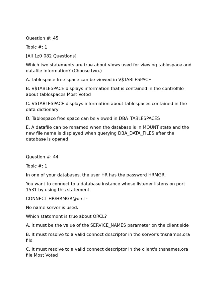 Oracle Database Exam Questions Overview | PDF | Databases | Data Management