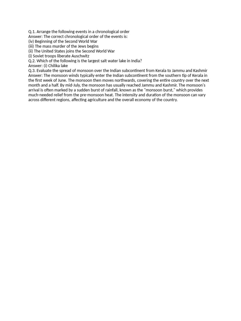 Q.1. Arrange the Following Events in a Chronological Order | PDF