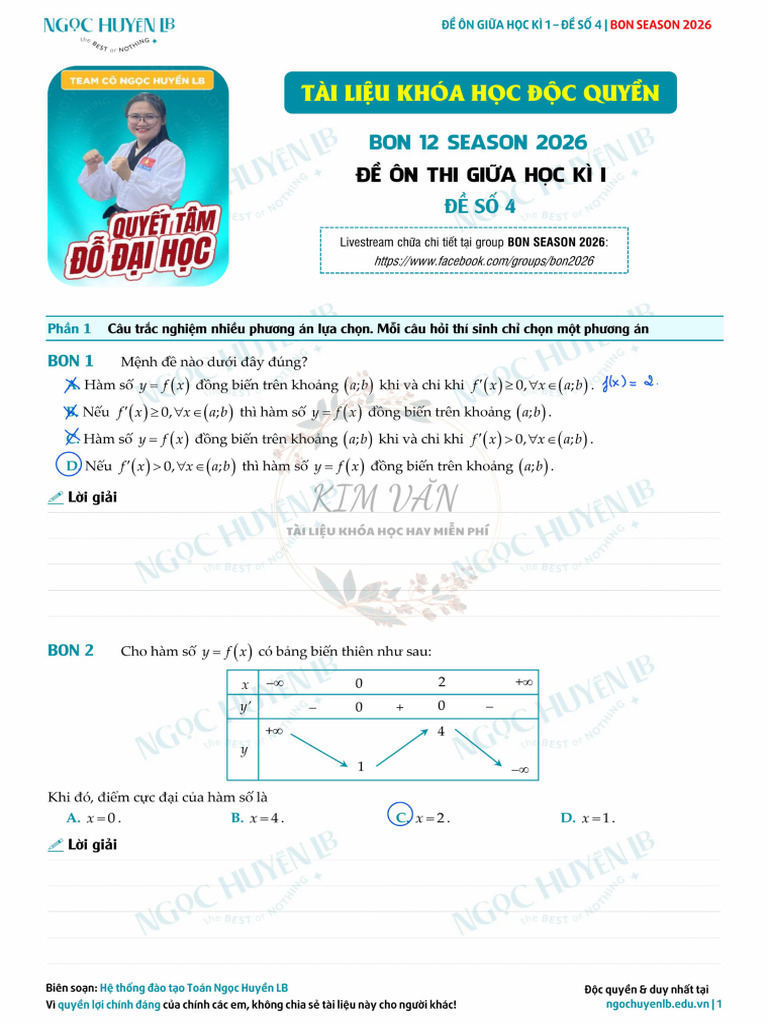 Bon 12 - Chua de On Thi Giua Hoc Ki I - de So 4 | PDF