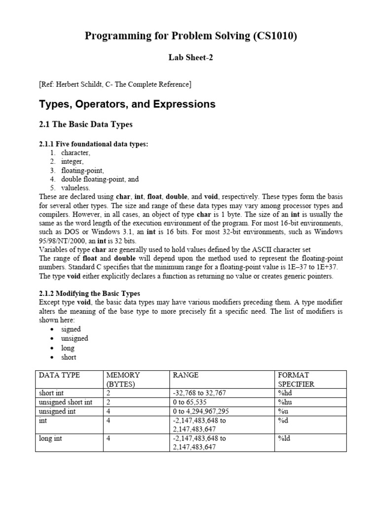 C Programming Data Types and Variables | PDF | Data Type | Parameter ...