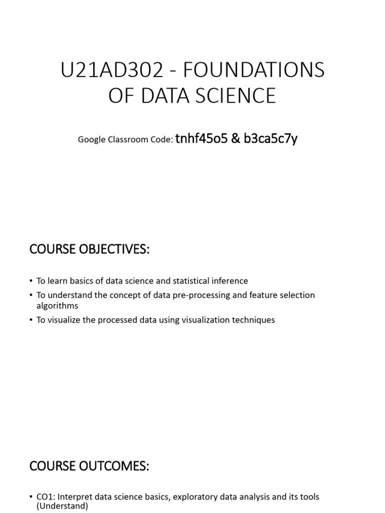 Foundations of Data Science Course Overview | PDF | Data Analysis ...