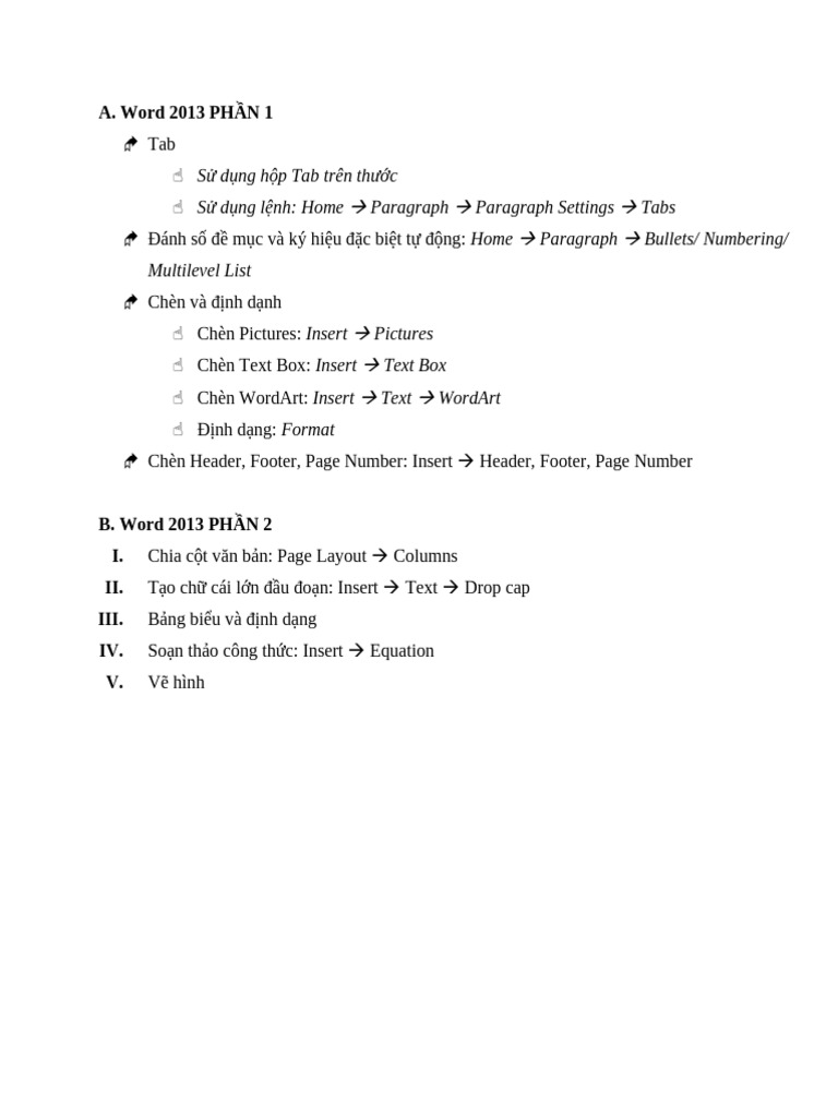 Sử dụng hộp Tab trên thước Sử dụng lệnh: Home Paragraph Paragraph ...