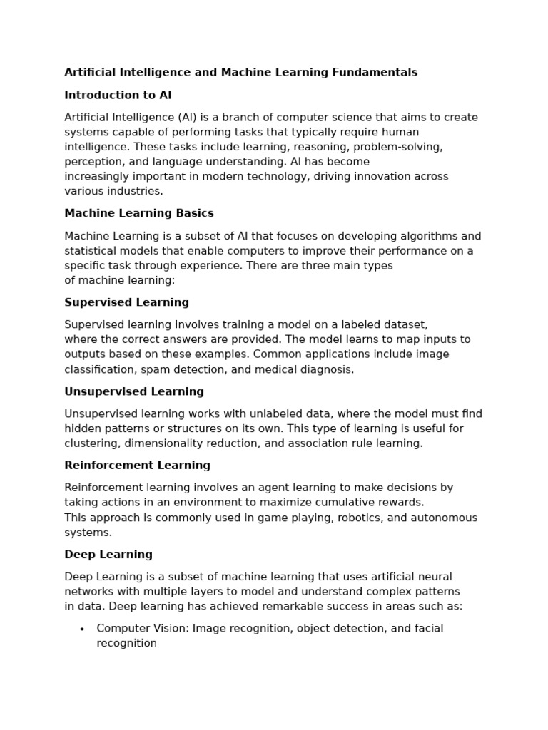Artificial Intelligence and Machine Learning Fundamentals | PDF ...