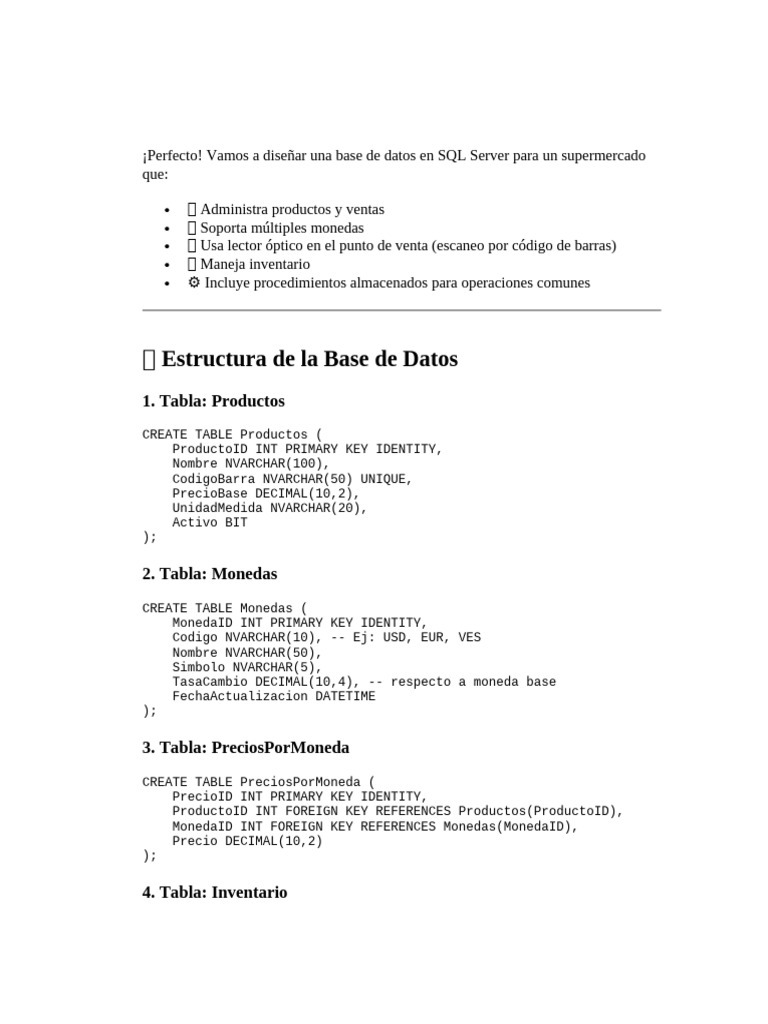 Base de Datos SQL para Supermercado POS | PDF | C Sharp (lenguaje de ...