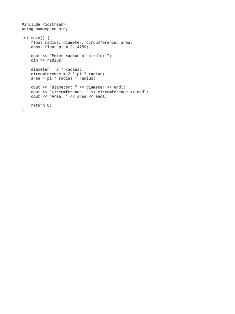 Circle Calculations in C++ Code | PDF