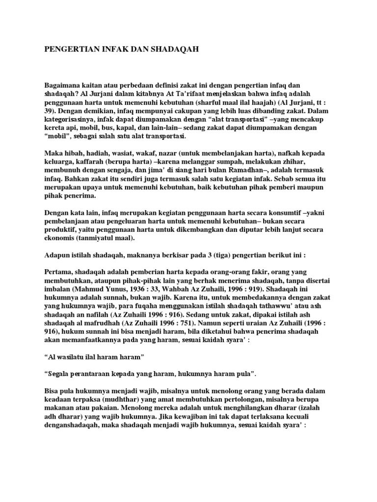 Pengertian Infak Dan Shadaqah