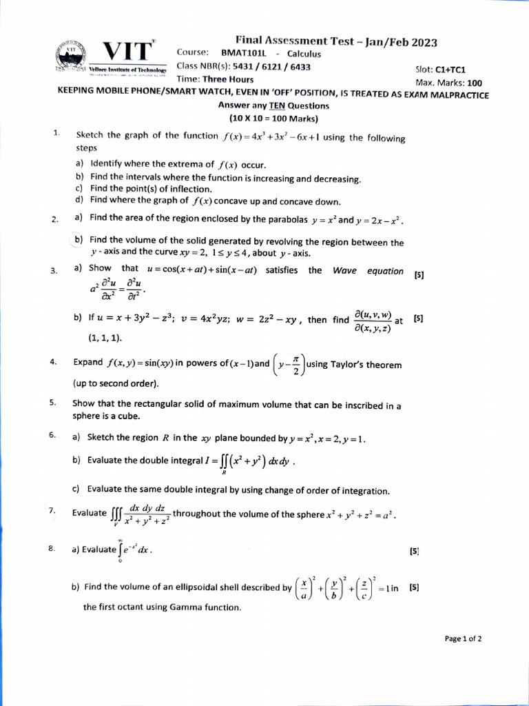 Exam Guidelines for Calculus Assessment | PDF | Sphere | Integral