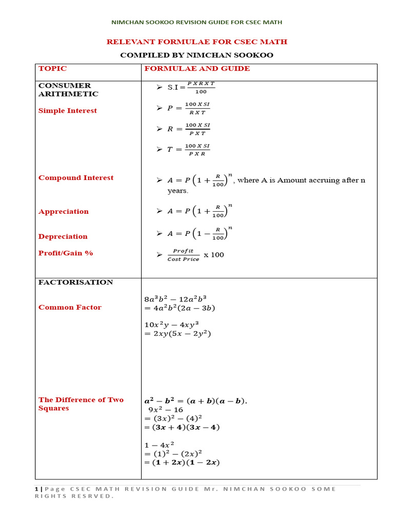 CSEC Math Revision Guide by Sookoo | PDF | Mode (Statistics) | Area