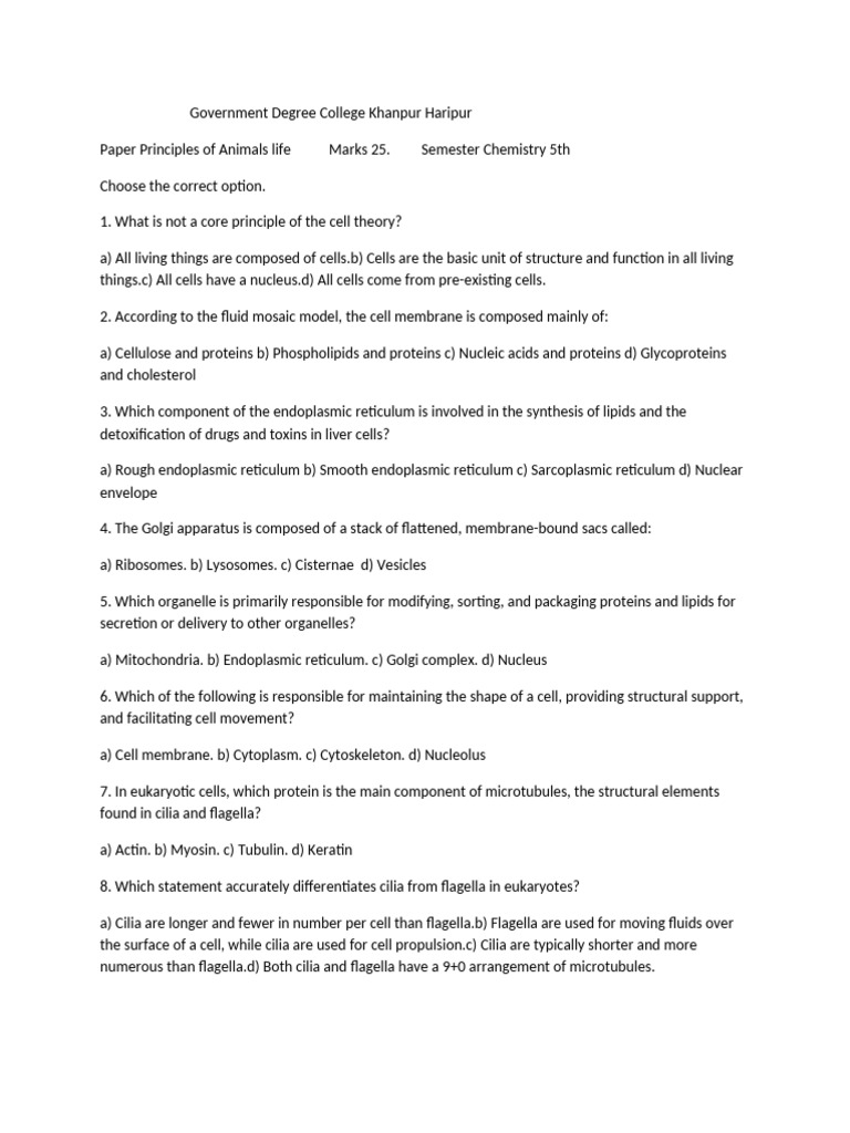 Paper Cell Biology Mid Chemistry Fall25 | PDF | Endoplasmic Reticulum ...