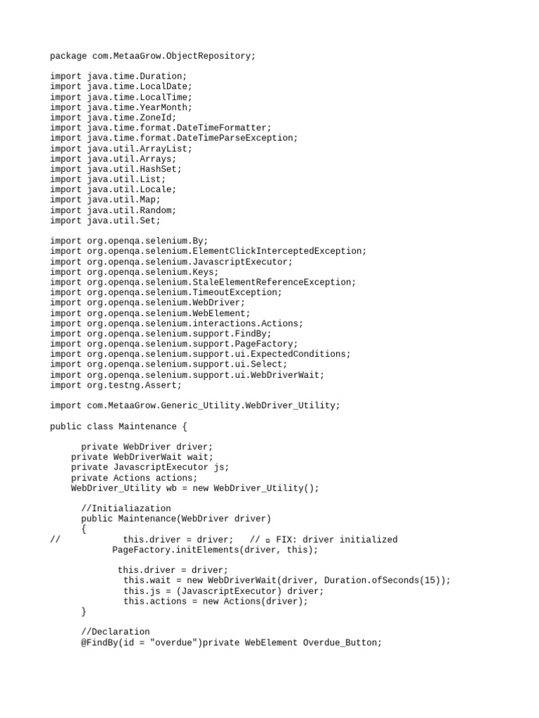 Java Selenium Maintenance Page Class | PDF | Selenium (Software ...