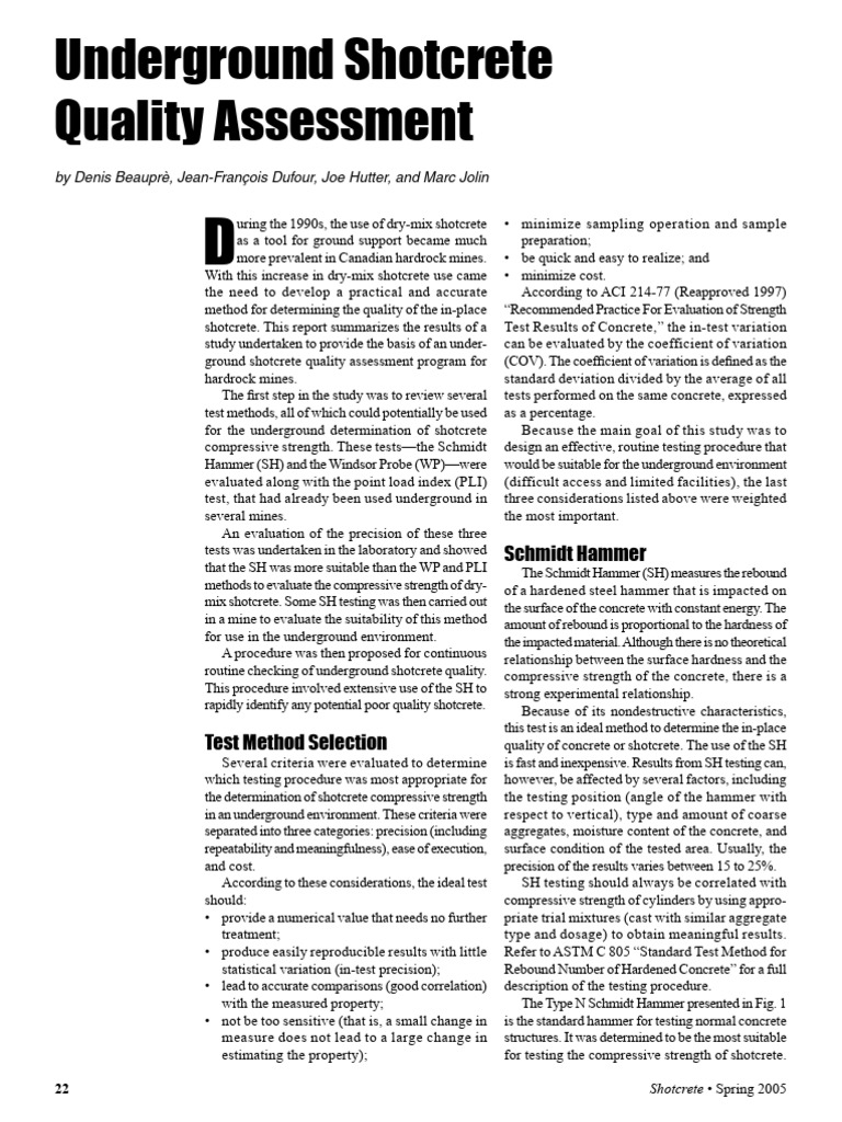 Underground Shotcrete Quality Testing | PDF | Concrete | Hardness