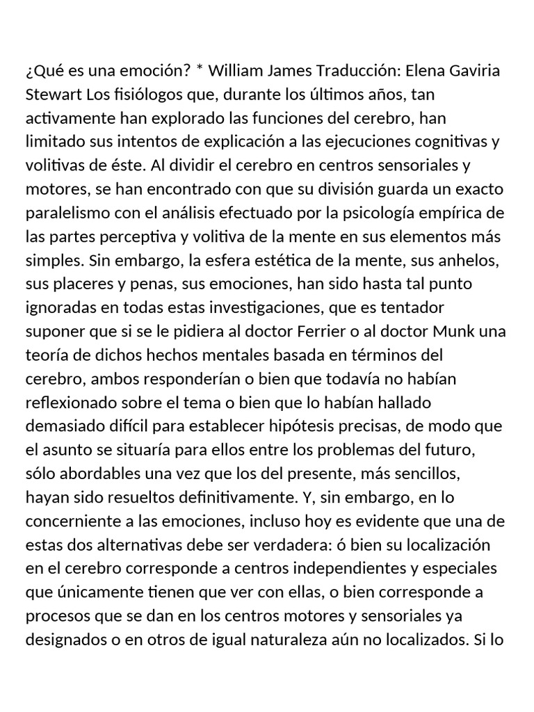 La Ciencia de las Emociones según James | PDF | Las emociones | Mente