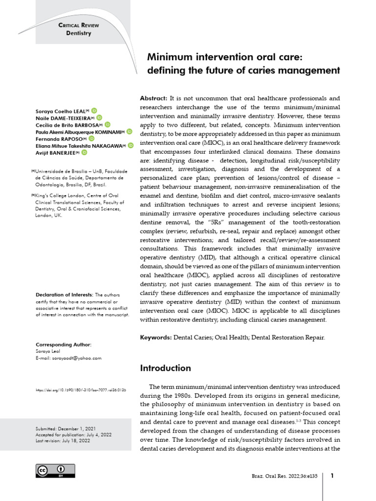 Minimum Intervention Oral Care - Defining The Future of Caries ...