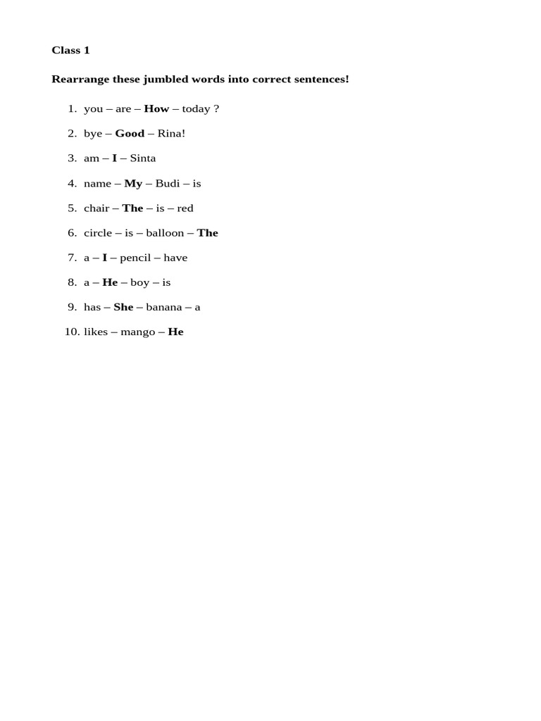 Jumbled Sentence Exercises for Kids | PDF