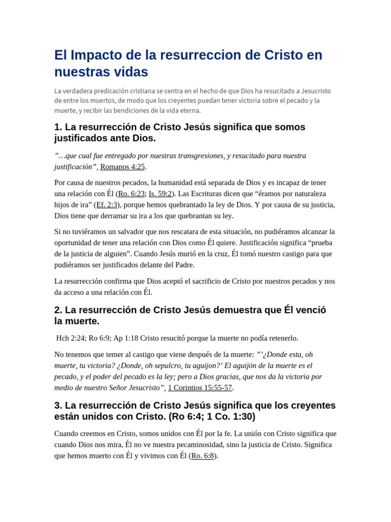 El Impacto de La Resurreccion de Cristo en Nuestras Vidas | PDF ...