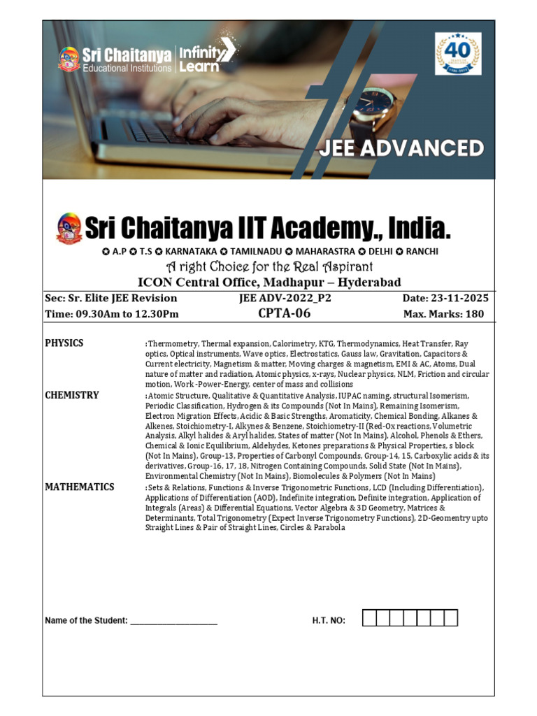 JEE Advanced 2022 Revision Paper | PDF | Ion | Evaporation