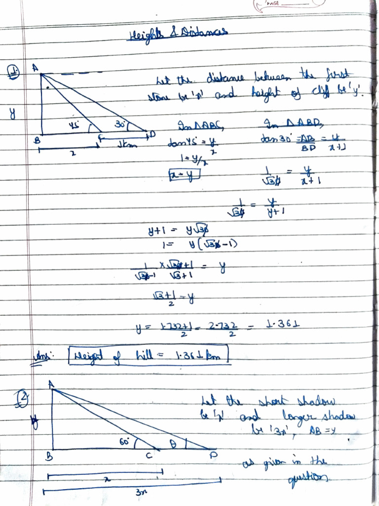 Heights and Distances Sheet (AP) | PDF