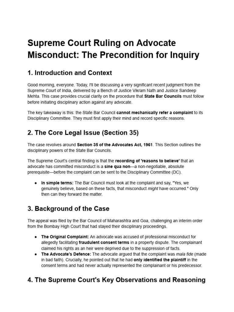 Supreme Court on Advocate Misconduct Inquiry | PDF | Supreme Court Of ...