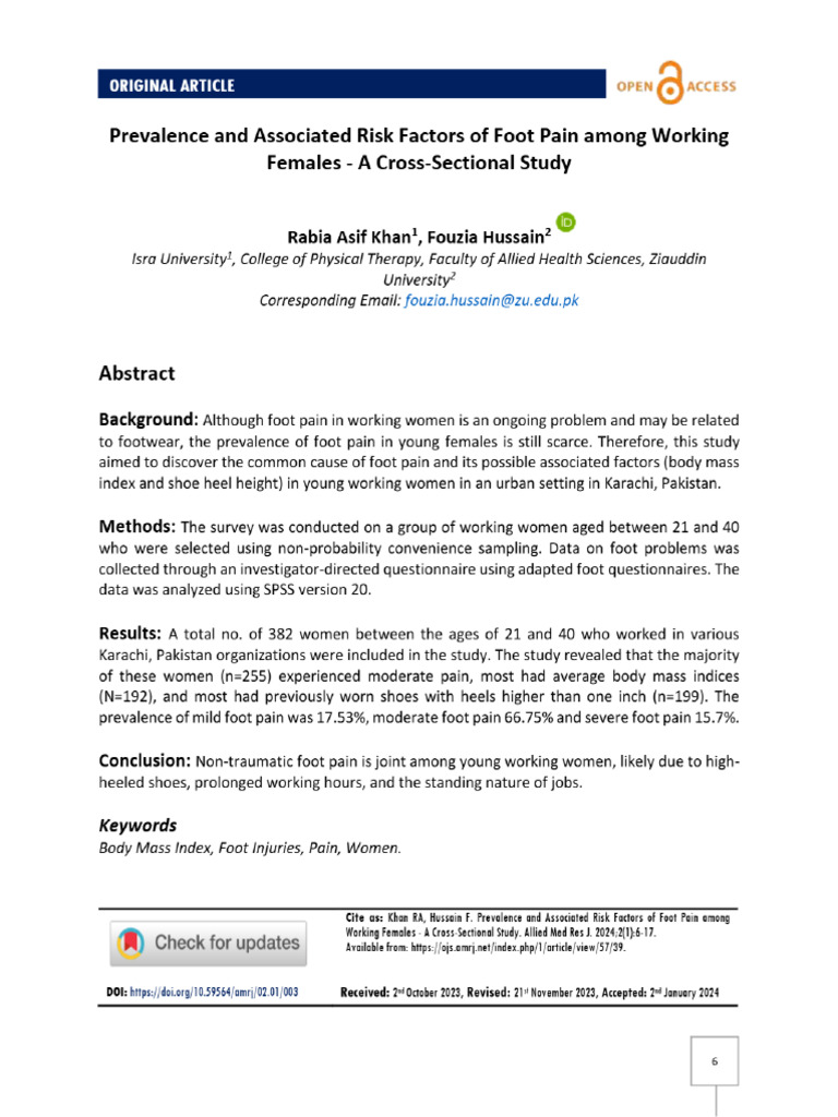 View of Prevalence and Associated Risk Factors of Foot Pain Among ...