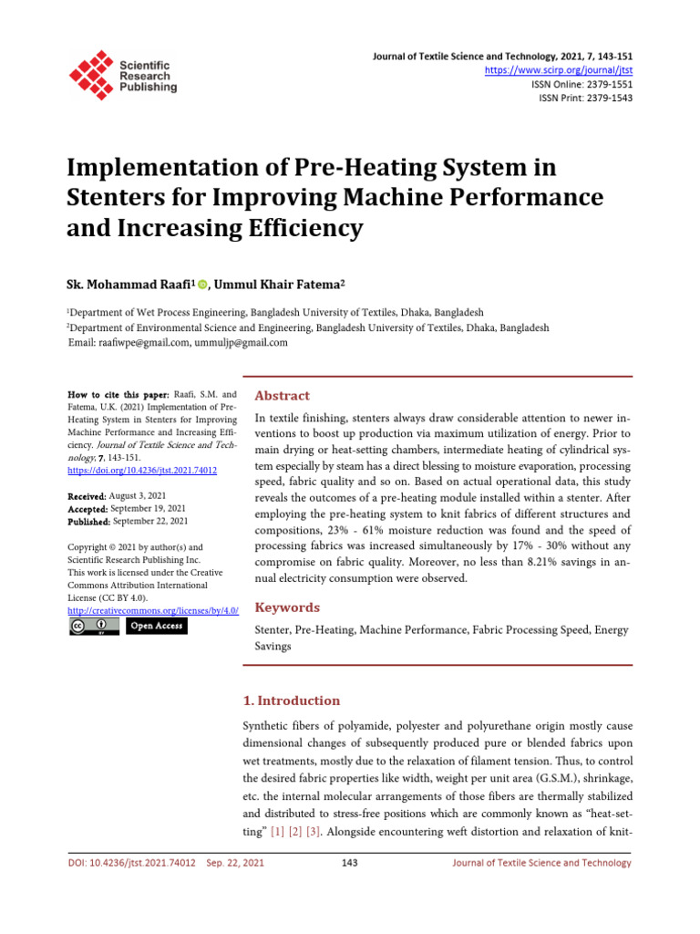 Implementation of Pre-Heating System in Stenters F | PDF | Textiles ...