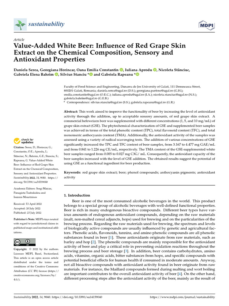 Red Grape Skin Extract in White Beer | PDF | Polyphenol | Phenolic ...