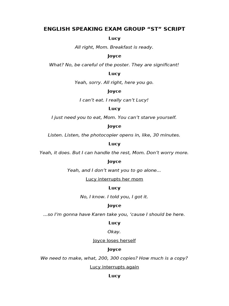 English Speaking Exam Script: Family Tension | PDF