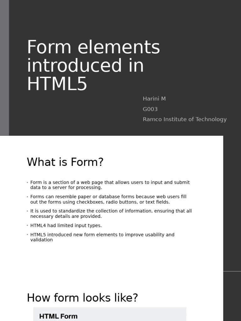 Form Elements Introduced in HTML5 - HARINI M - RIT | PDF