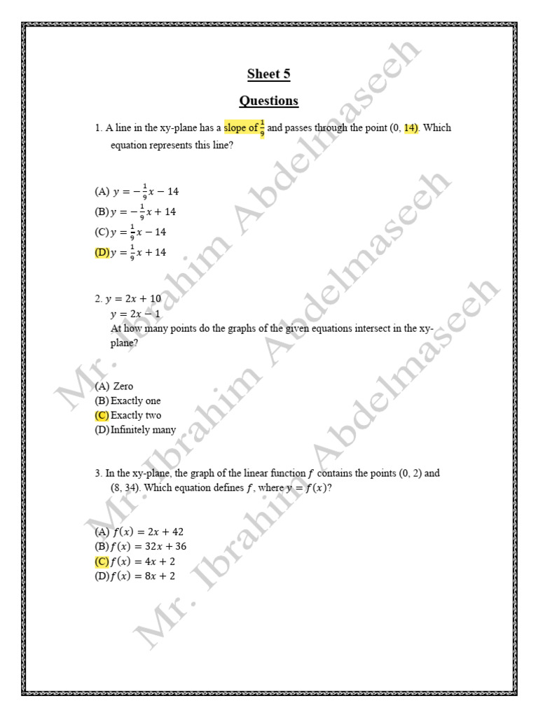 Math Questions on Linear Functions | PDF