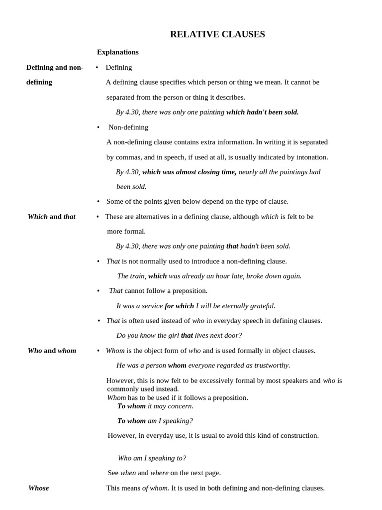 Relative Clauses - chuyên Đề Tháng 4 - 2021 | PDF | Linguistics | Syntax