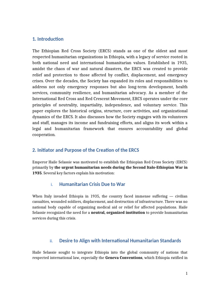 Ethiopian Red Cross Society Overview | PDF | Humanitarian Aid ...