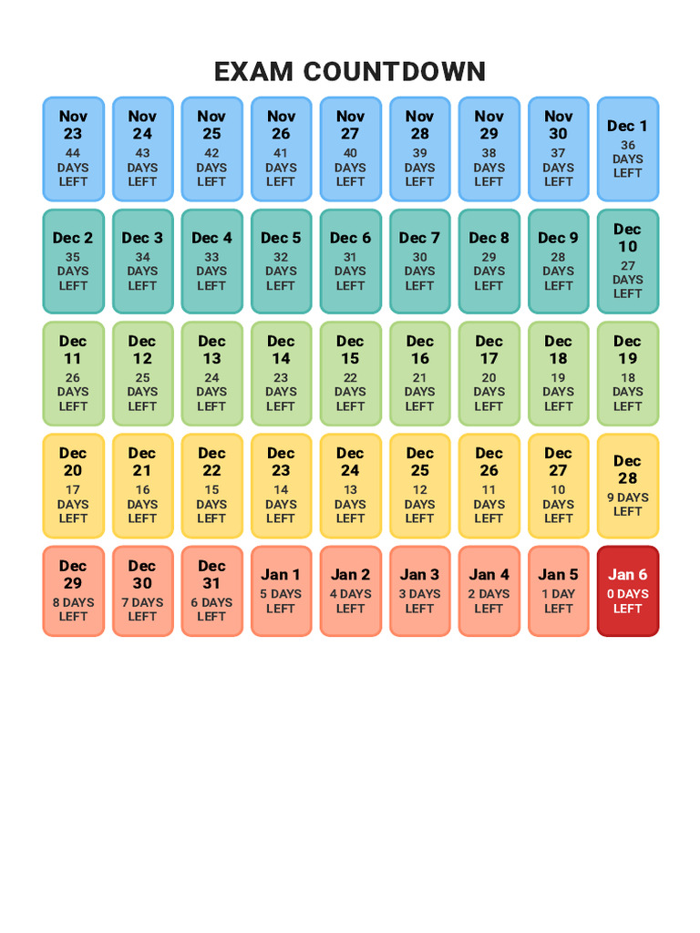 Exam Countdown Calendar - Vivid Heat Theme | PDF