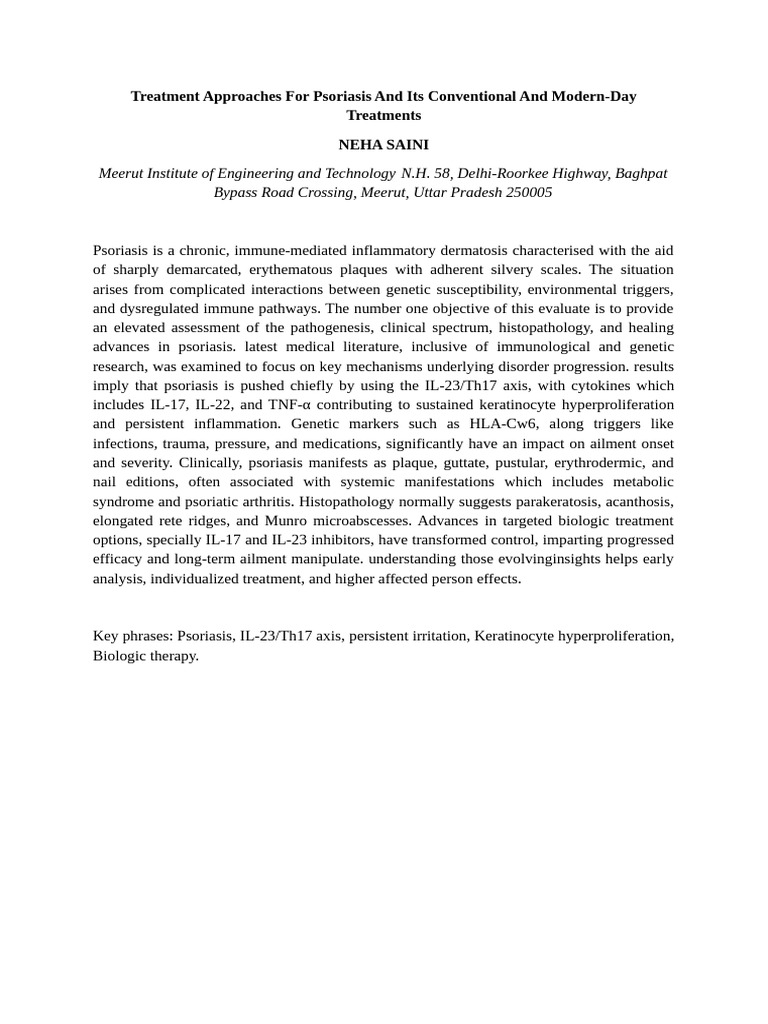 Psoriasis: Treatment Advances and Insights | PDF